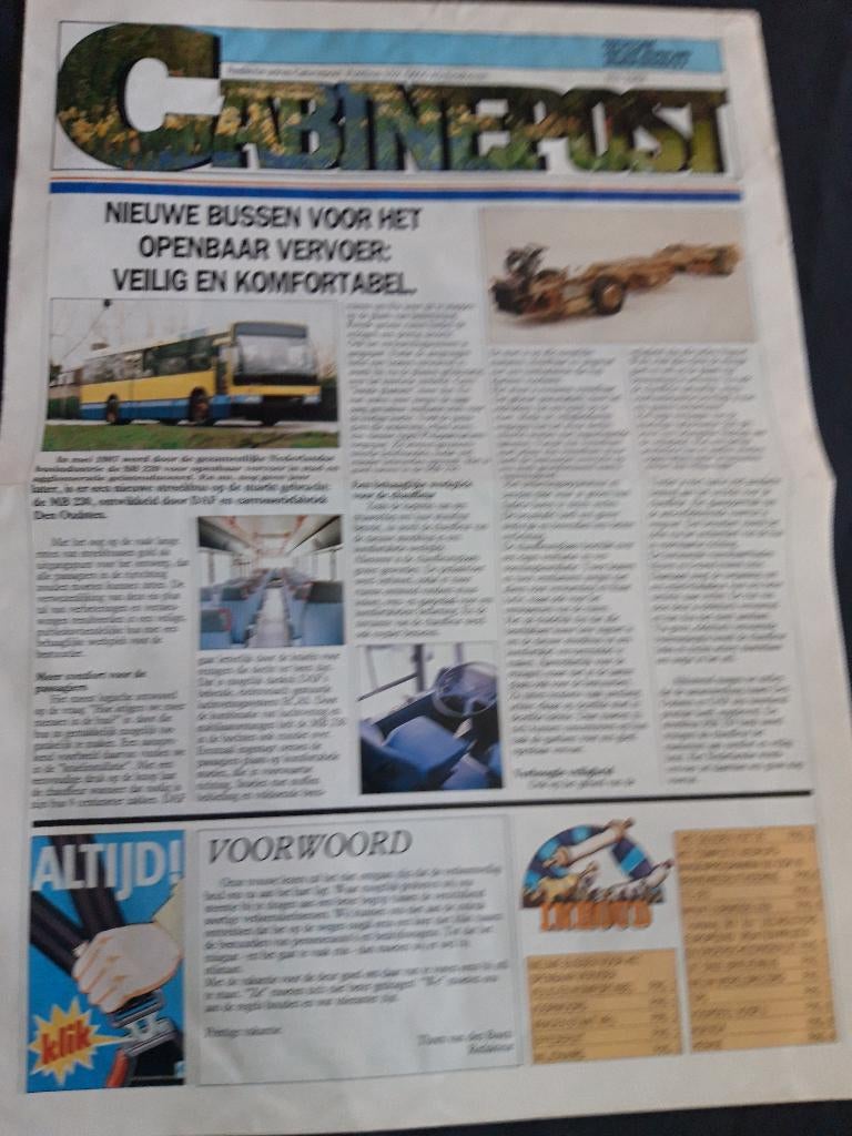 Cabinepost mei 1988 - o.a. poster DAF Bus MB230, Boeken, Auto's | Folders en Tijdschriften, Zo goed als nieuw, Overige merken
