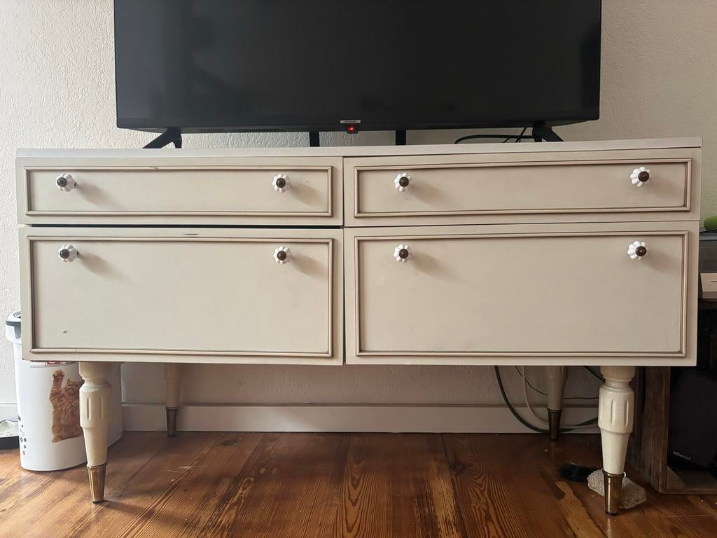 Prachtig en uniek Vintage Dressoir / TV meubel, Ophalen, Gebruikt, 100 tot 150 cm, Met lade(s)