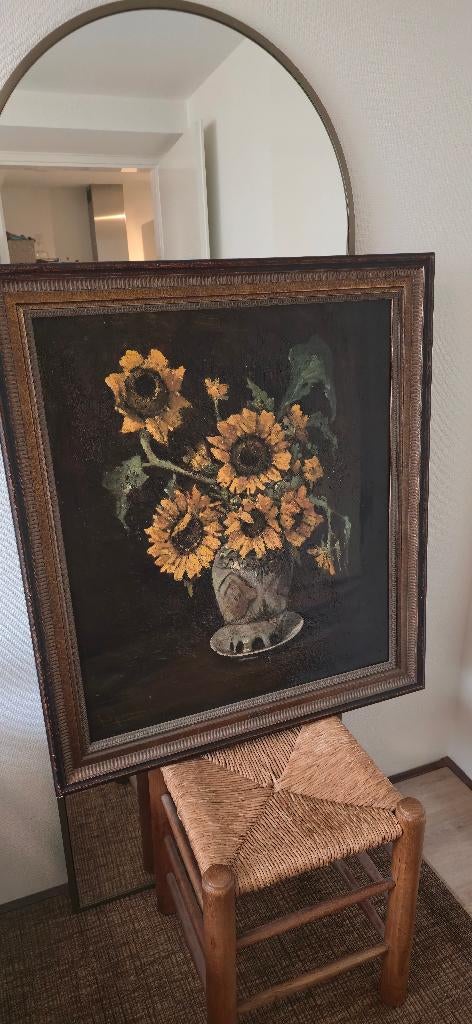 Schilderij - Zonnebloem - 94x84, Antiek en Kunst, Kunst | Schilderijen | Klassiek, Ophalen