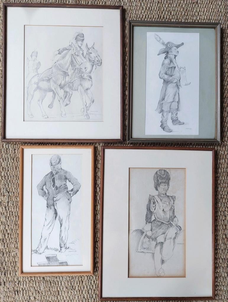 4x Ferdinand Boersma F tekening Militair paarden origineel, Antiek en Kunst, Kunst | Tekeningen en Foto's, Ophalen of Verzenden