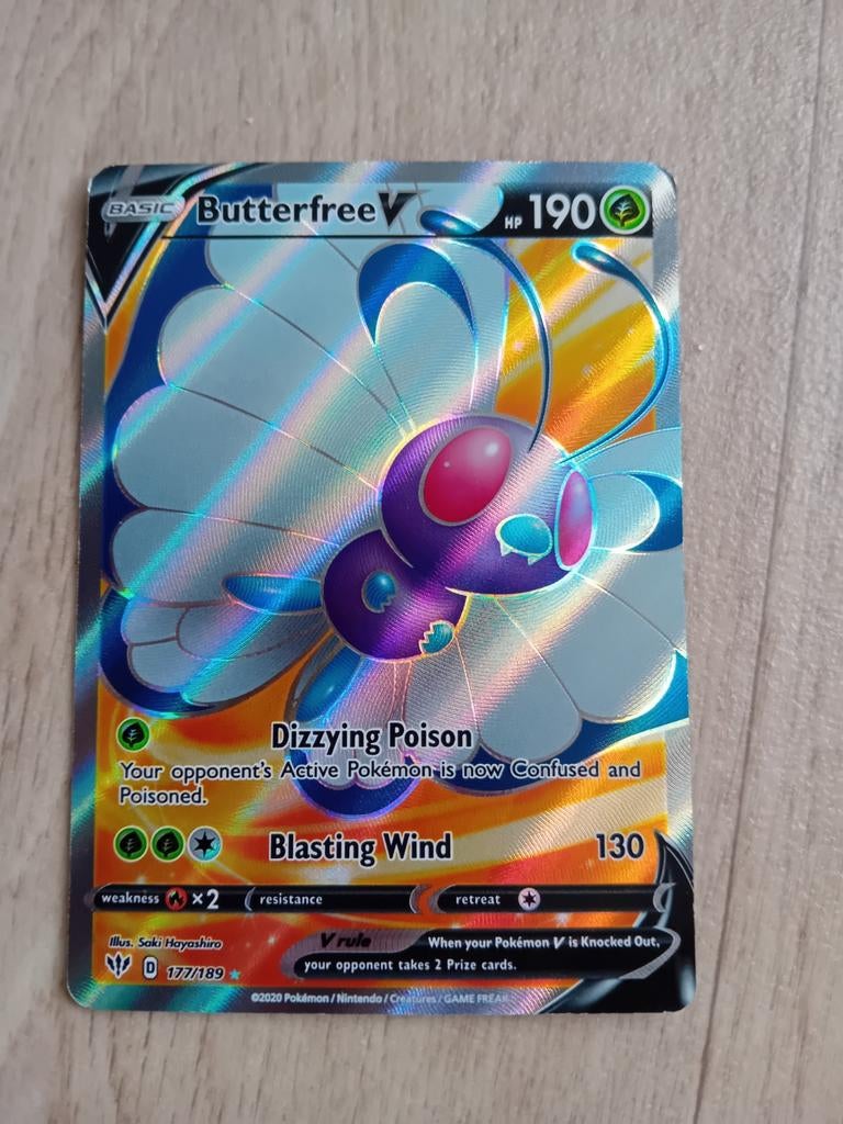 Butterfree V - 177/189 - Pokémon kaart, Ophalen of Verzenden, Zo goed als nieuw, Losse kaart, Foil