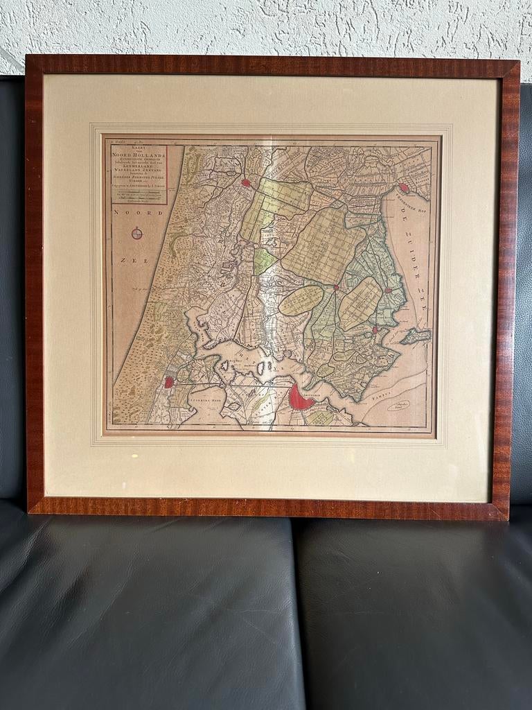 Antieke Kaart van Noord Hollans zuidelijkste gedeelte, Ingelijst, Cartografie, Ophalen of Verzenden, Gravure