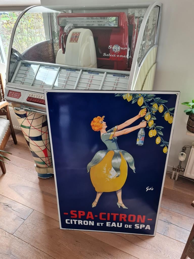 Emaille bord groot Spa Citron 2020, Verzamelen, Merken en Reclamevoorwerpen, Ophalen of Verzenden, Zo goed als nieuw, Reclamebord