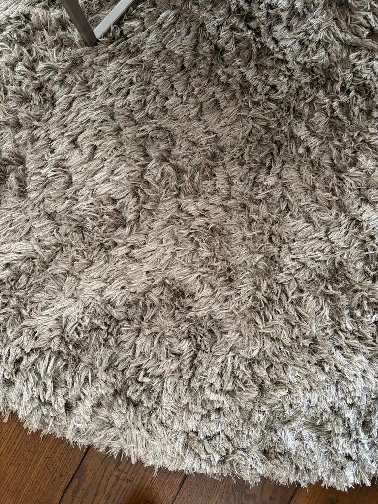 Mooi groot vloerkleed hoogpolig – taupe/grijs – als nieuw, Ophalen, Rond, 200 cm of meer, Zo goed als nieuw