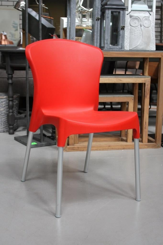 Partij leuke stoelen tuinstoelen terras horeca stapelbaar, Ophalen, Nieuw, Rood, Metaal