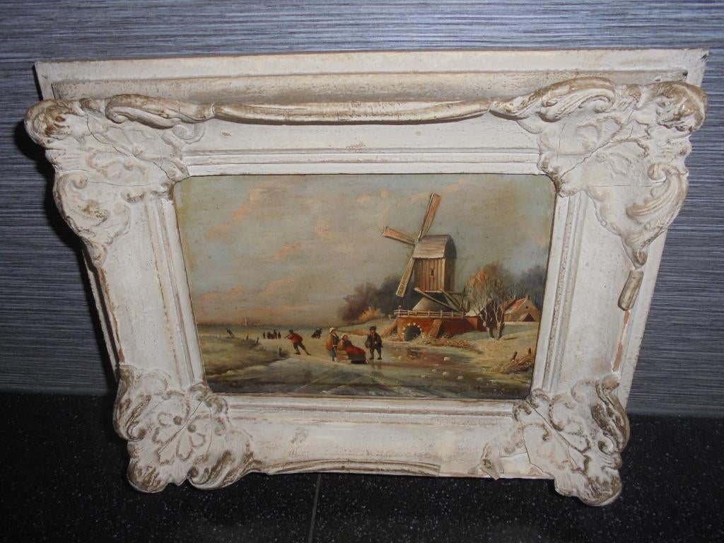 Adrianus Marijnissen Olieverf ijspret, Antiek en Kunst, Kunst | Schilderijen | Klassiek, Ophalen of Verzenden