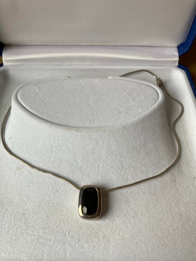 Zilveren Esprit ketting met rook quarts steen, Ophalen of Verzenden, Zo goed als nieuw, Zilver, Met hanger