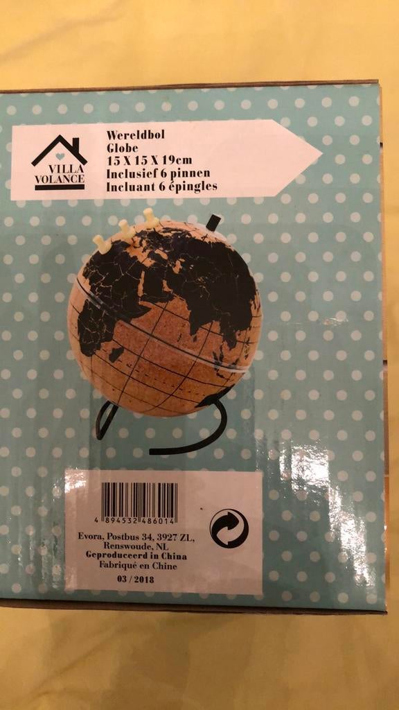 Wereldbol kurk met pins, Ophalen of Verzenden, Zo goed als nieuw, Overige thema's