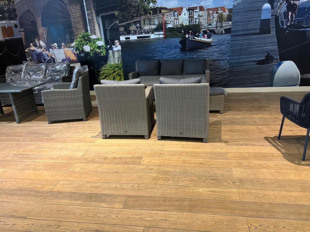 Luxe Loungeset Diningset - Wicker Grijs, 5 zitplaatsen, Ophalen of Verzenden, Zo goed als nieuw, Loungeset