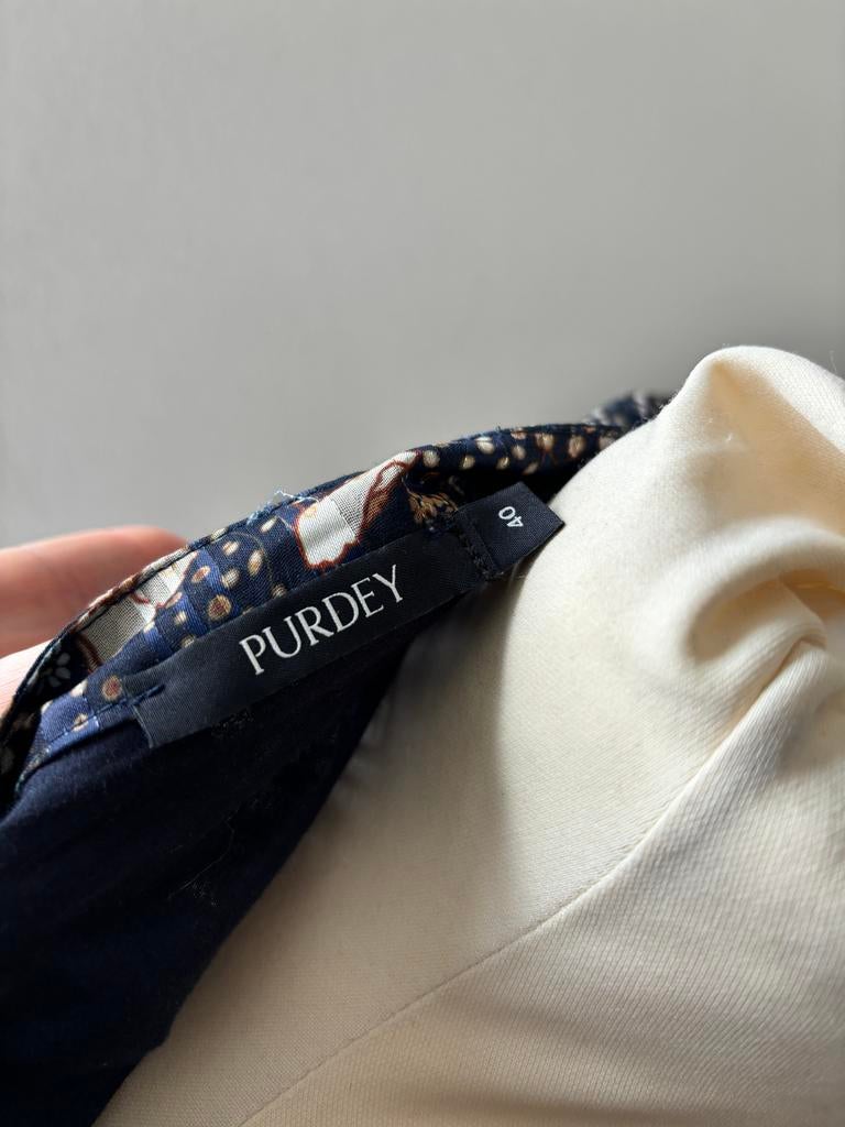 Purdey Jurk Maat 40 - Donkerblauw met Bloemenprint, Kleding | Dames, Jurken, Maat 38/40 (M), Blauw, Ophalen of Verzenden, Zo goed als nieuw
