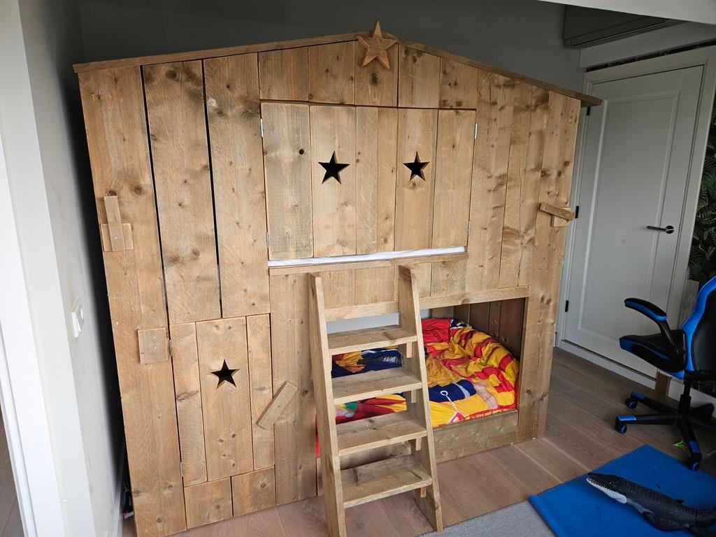 Uniek boomhutbed voor avontuurlijke dromen, 85 tot 100 cm, Gebruikt, Ophalen of Verzenden, Hoogslaper of Stapelbed