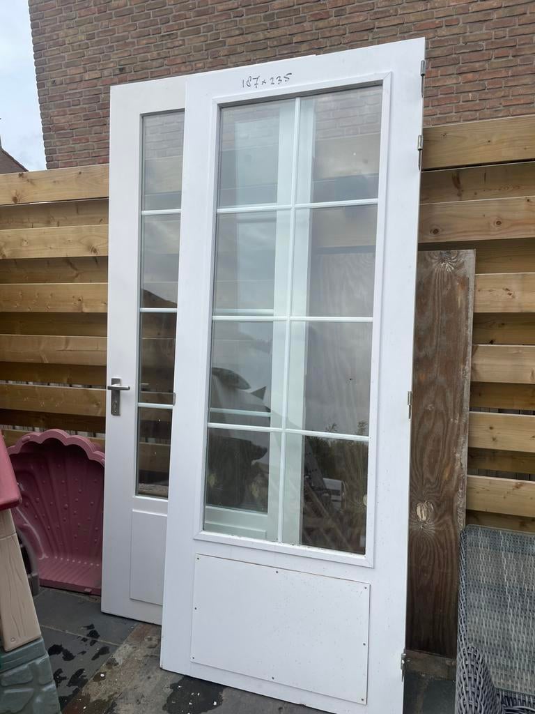 Dubbele tuindeur met dubbelglas, Ophalen, 120 cm of meer, 200 tot 215 cm, Glas
