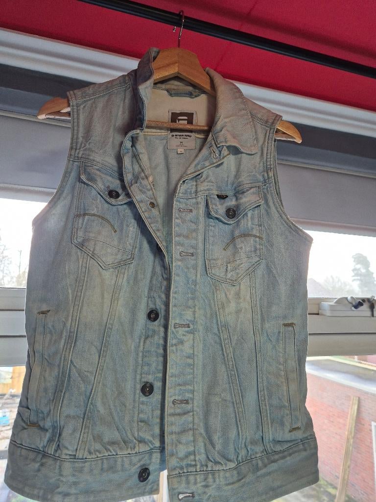 G-Star Raw mouwloos denimjack voor heren – Lichte wassing, Kleding | Heren, Bodywarmers, Blauw, Ophalen of Verzenden, Zo goed als nieuw