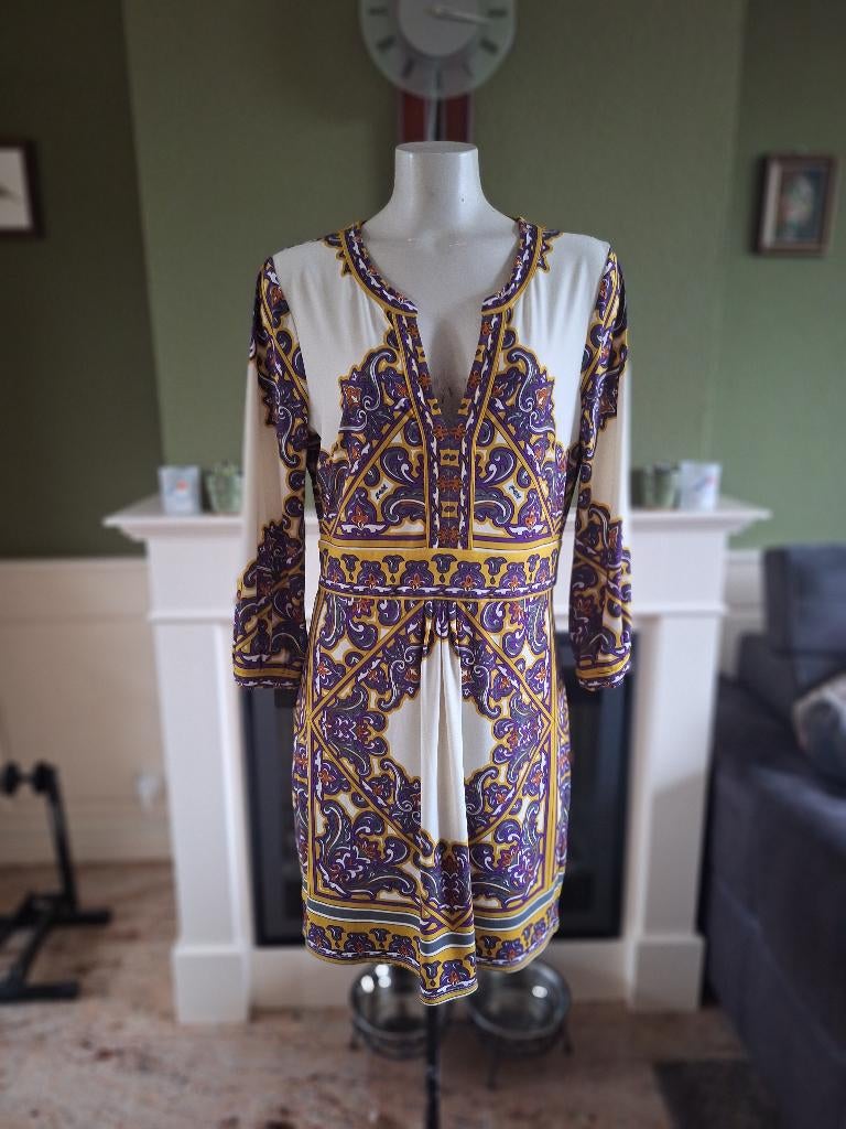 Hale Bob meest mooie jurk ooit paars mosterd L, Verzenden, Paars, Maat 42/44 (L), Zo goed als nieuw