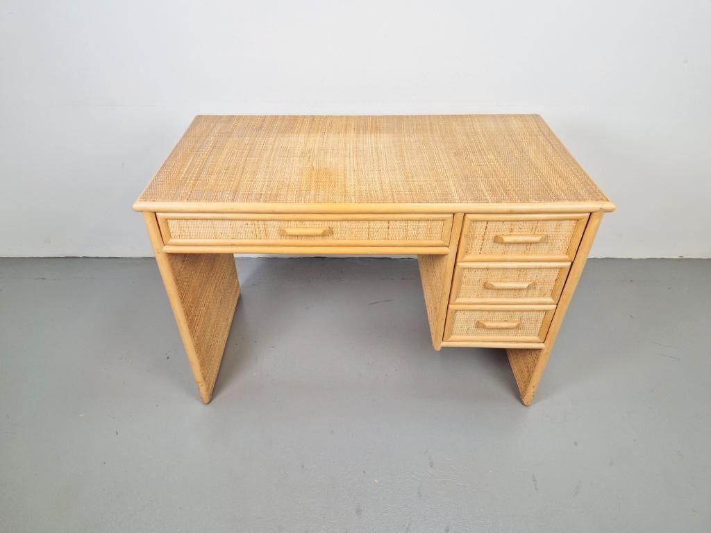 Vintage Bureau bamboe rotan bohemien lades Frankrijk ´70  , Ophalen, N, N, N