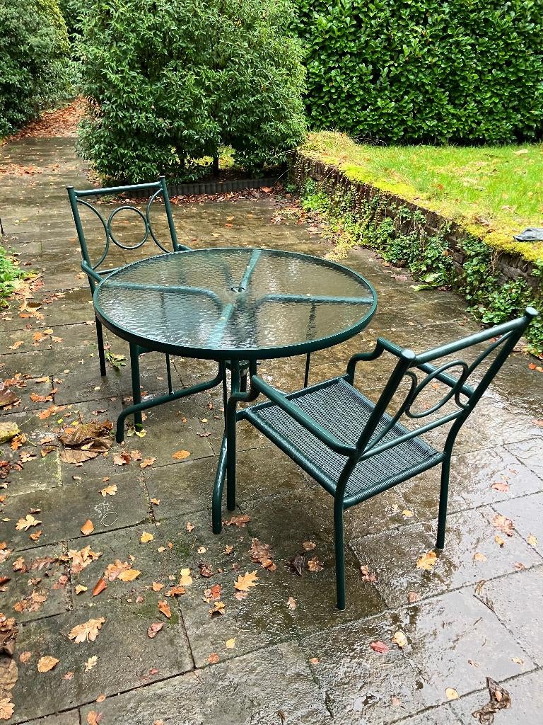 Tuinset twee stoelen franse bistro stijl, Tuin en Terras, 2 zitplaatsen, Gebruikt, Ophalen of Verzenden, Rvs