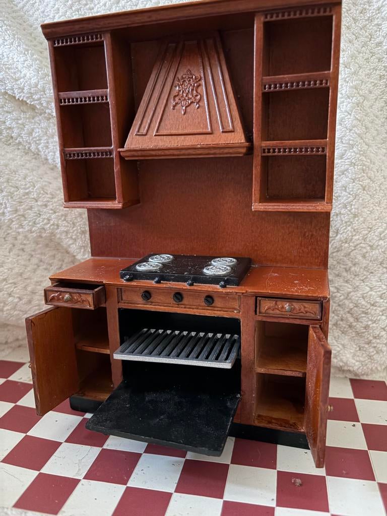 Bespaq Poppenhuis Fornuis Keukenkast 1:12 - Zeer Verfijnd, Verzamelen, Poppenhuizen en Toebehoren, Ophalen of Verzenden, Zo goed als nieuw