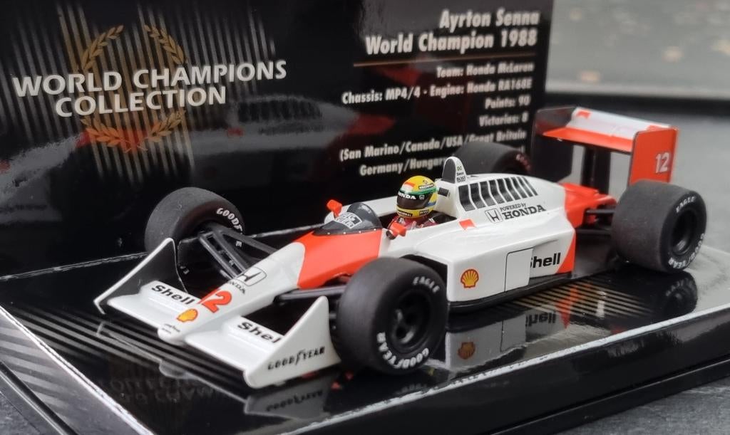 Minichamps McLaren MP4/4 Ayrton Senna 1:43 World Champion 88, Hobby en Vrije tijd, Modelauto's | 1:43, Ophalen of Verzenden, Zo goed als nieuw
