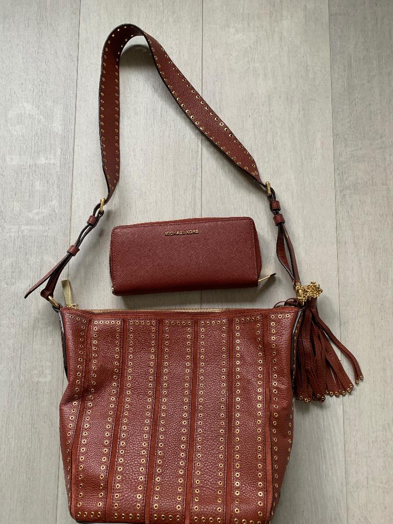 Michael Kors leren schoudertas, Overige merken, Overige kleuren, Ophalen of Verzenden, Zo goed als nieuw