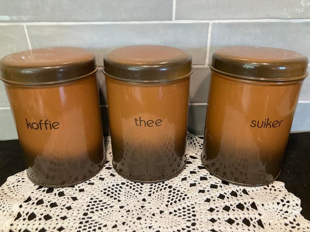 Set Brabantia blikken, koffie thee suiker (080426c), Ophalen of Verzenden, Gebruikt, Overige, Overige merken