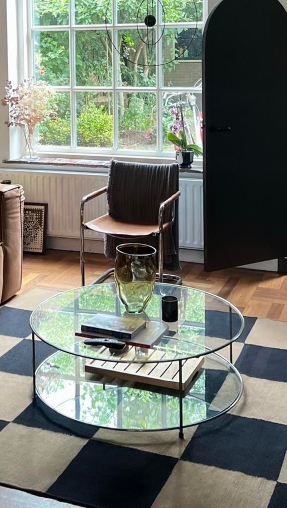 Salontafel glas rond, Huis en Inrichting, Tafels | Salontafels, Ophalen, Gebruikt, 50 tot 100 cm, Elegant, modern en klassiek