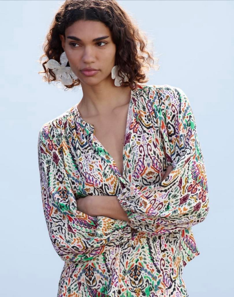 Zara Blouse met aztec print en lurex, Kleding | Dames, Ophalen of Verzenden, Gedragen, Maat 34 (XS) of kleiner, Overige kleuren