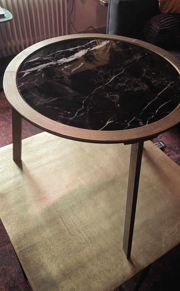 Bijzettafel zwart marmer met goud, B51xH45cm, Minder dan 55 cm, Gebruikt, Rond, Glas