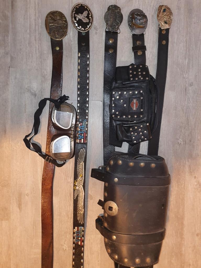 Leren riemen met gespen en accessoires - Harley Davidson, Kleding | Heren, Riemen en Ceinturen, Ophalen, 105 tot 115 cm, Harley Davidson