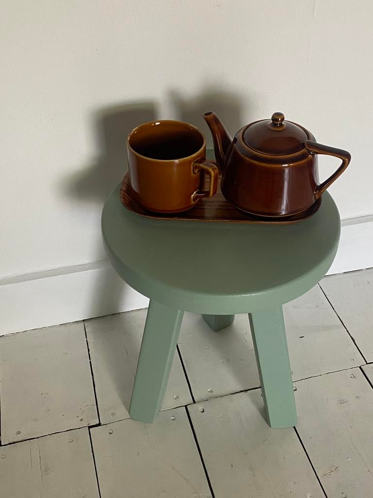 Vintage bijzettafeltje plantentafeltje restyled, Ophalen, Minder dan 45 cm, Minder dan 55 cm, Rond