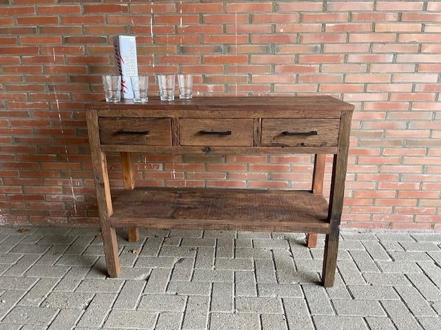 Sidetable 110 cm massief oud hout 3 X LA  voorraad ACTIE, 100 tot 150 cm, Nieuw, 3 of 4 laden, Minder dan 100 cm