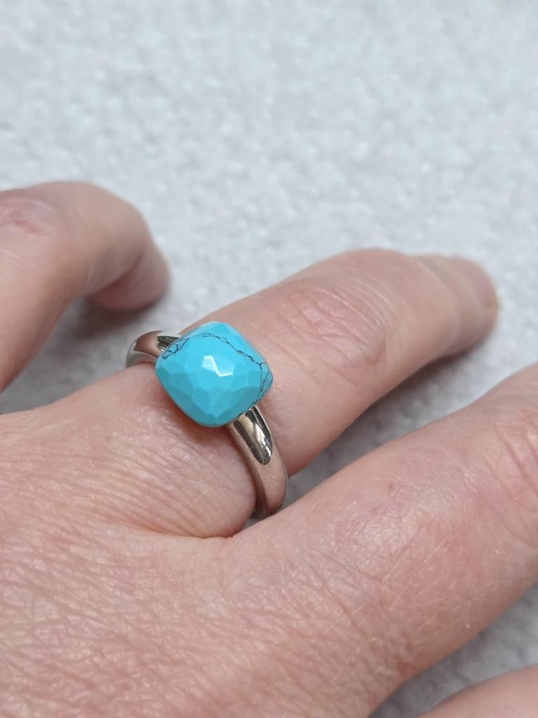 Maat 18,5 - TI SENTO zilveren (925) ring vierkante TURKOOIS, Ophalen, 18 tot 19, Zo goed als nieuw, Met edelsteen