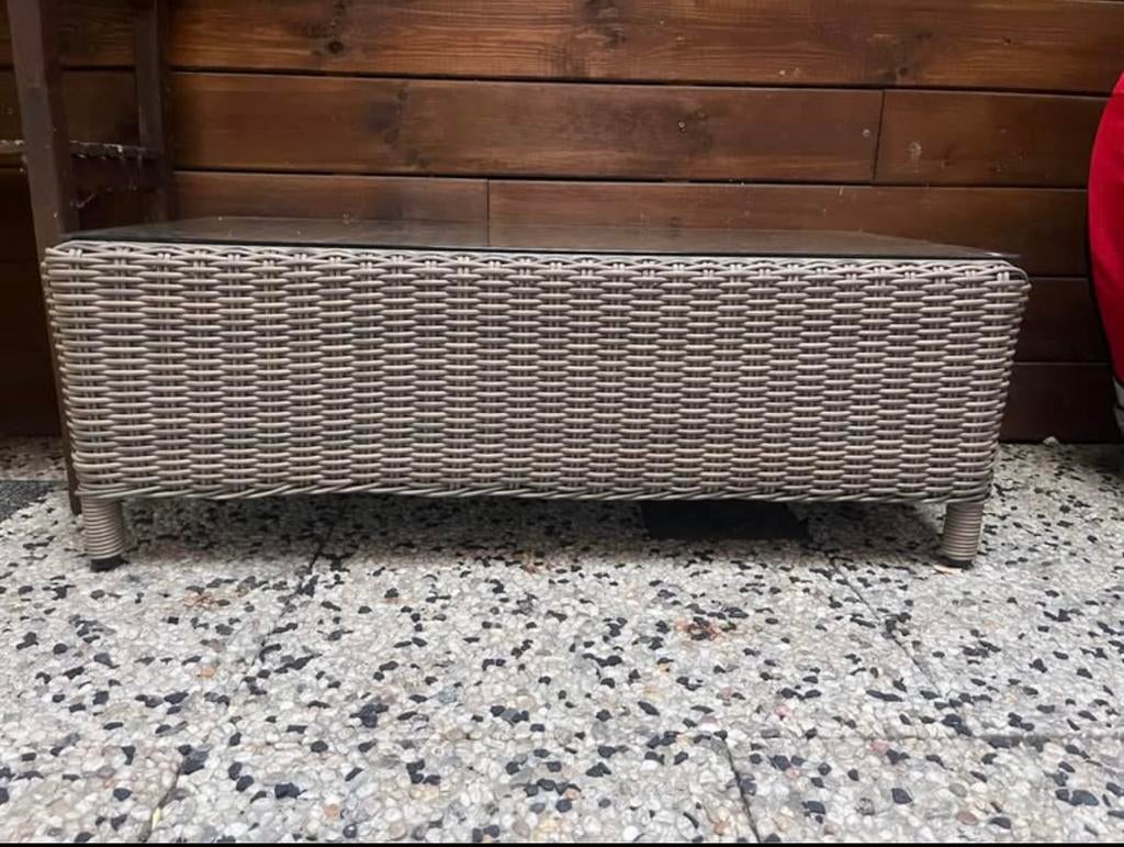 Bois le duc lage bijzet tafel met glasplaat., Tuin en Terras, Ophalen, Gebruikt, Rechthoekig