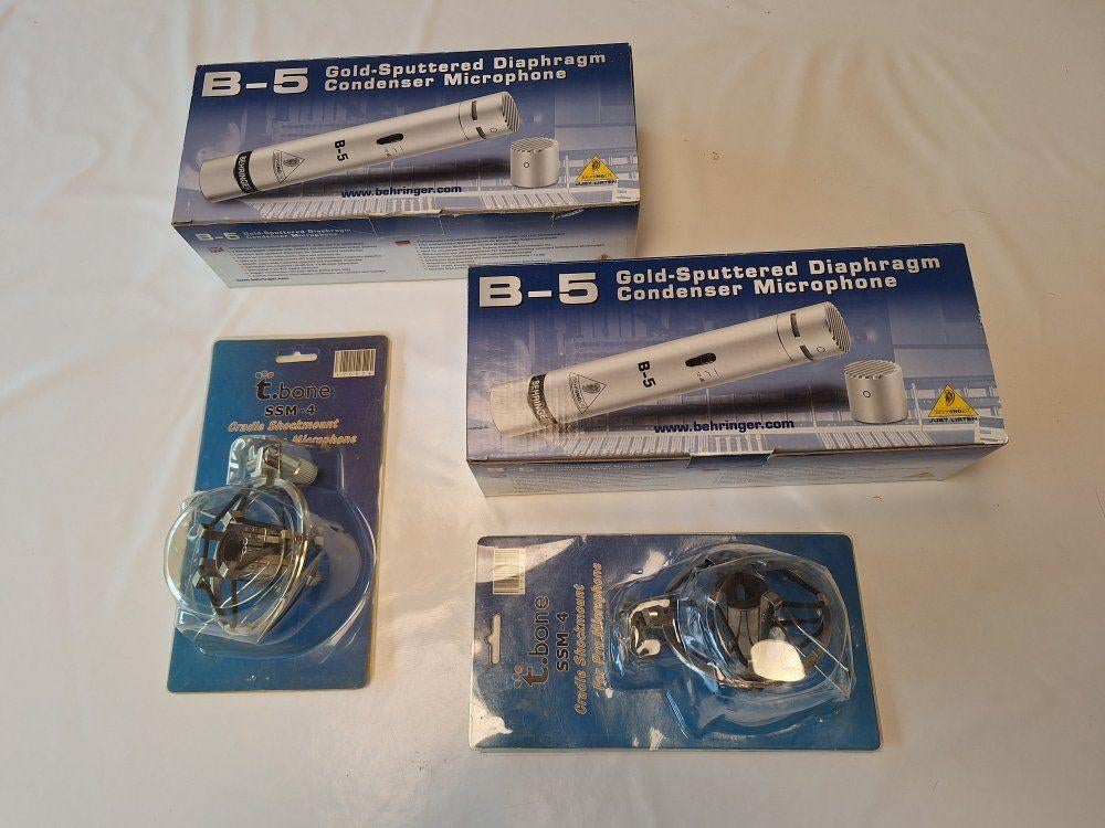 Paar Behringer B-5 microfoons + T-Bone SSM-4 ophanging., Ophalen of Verzenden, Nieuw, Instrumentmicrofoon