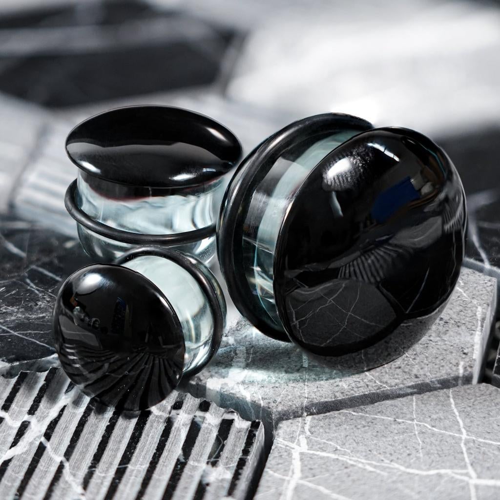 Glazen plugs clear / black (single flared), Sieraden, Tassen en Uiterlijk, Piercings, Verzenden, Nieuw, Overige materialen, Oor- of Traguspiercing