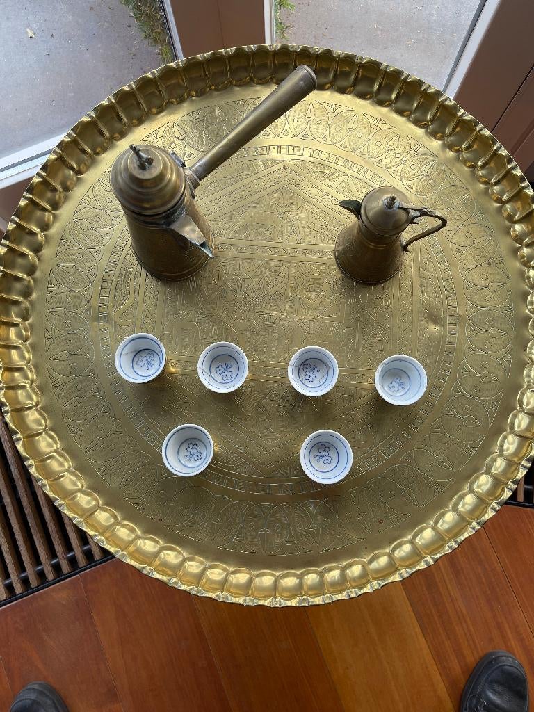 Egyptische koffie tafel., Huis en Inrichting, Tafels | Bijzettafels, Overige materialen, Minder dan 55 cm, Rond, Ophalen