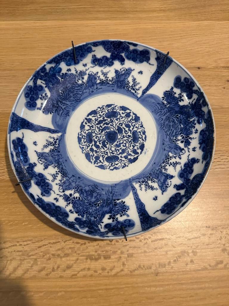 Antiek porseleinen bord, blauw-wit decor, Ophalen of Verzenden