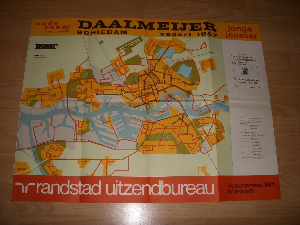 Plattegrond RET Rotterdam, tram en buslijnen 1967, Ophalen of Verzenden, RET Rotterdam, tram en buslijnen, 1800 tot 2000, Nederland