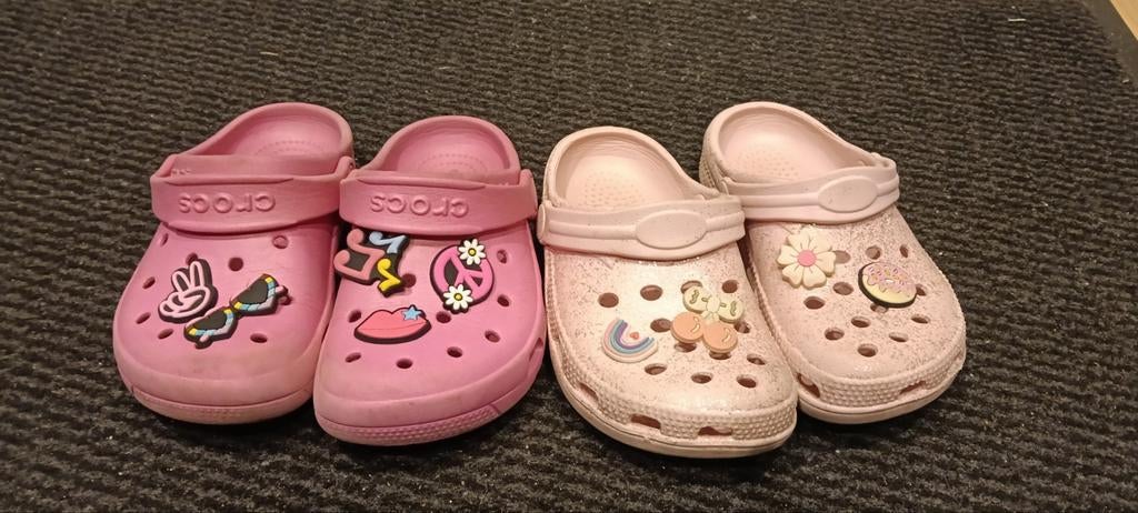 Roze Crocs maat 11 & Lichtroze Glitter Clocs maat 28, Gebruikt, Crocs, Meisje, Schoenen