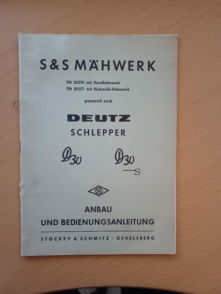 Aanbouw en bedieningshandleiding S&S maaibalk Deutz D30 D30s, Ophalen of Verzenden, Gelezen, Tractor en Landbouw