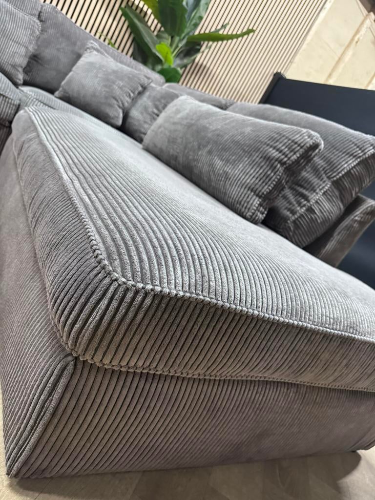 Royale Ribstof U-Bank / Hoekbank - Grijs - 398cm, -, Hoekbank, 300 cm of meer, Ophalen of Verzenden