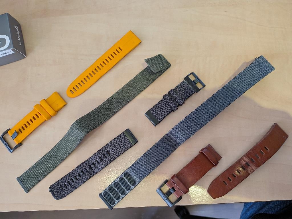 Garmin premium bandjes 22mm leer en nylon, GARMIN, Gebruikt, Zwart, Ophalen of Verzenden