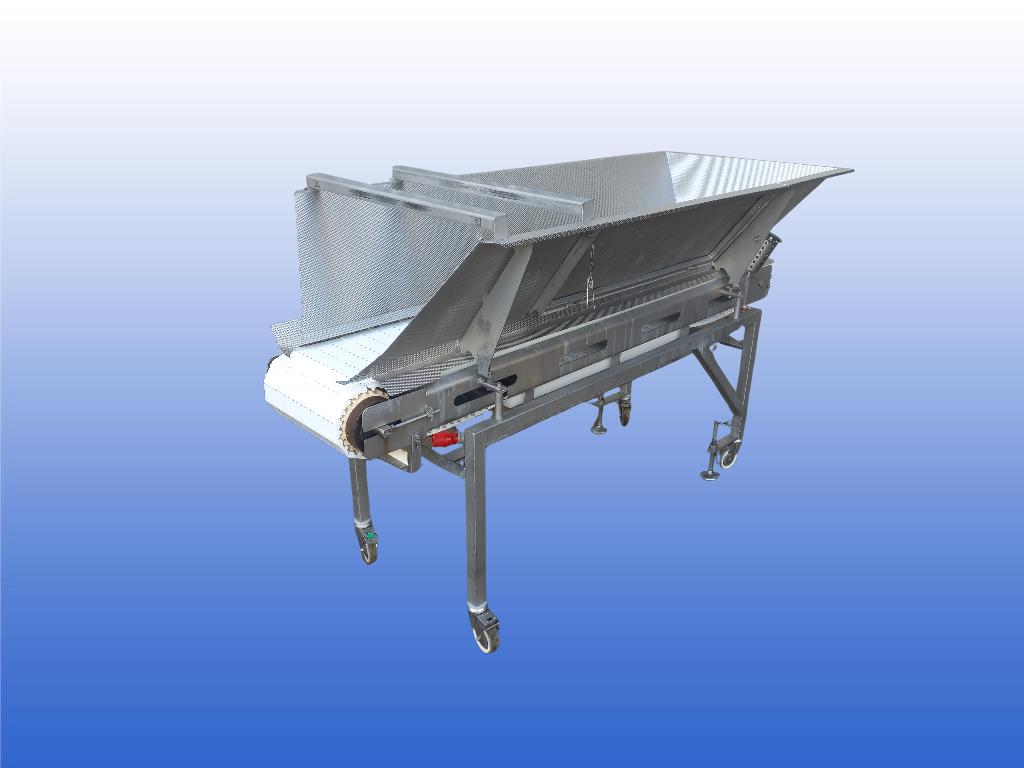 RVS Transportband 30 cm 2 m met grote trechter gebruikt, Ophalen of Verzenden, Zo goed als nieuw