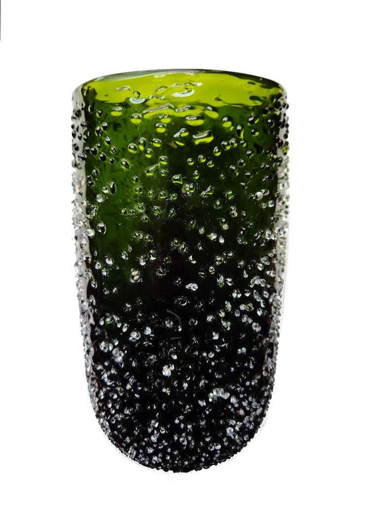 Zeldzame mondgeblazen vintage design frozen vaas, Gebruikt, Ophalen of Verzenden, Glas, Minder dan 50 cm