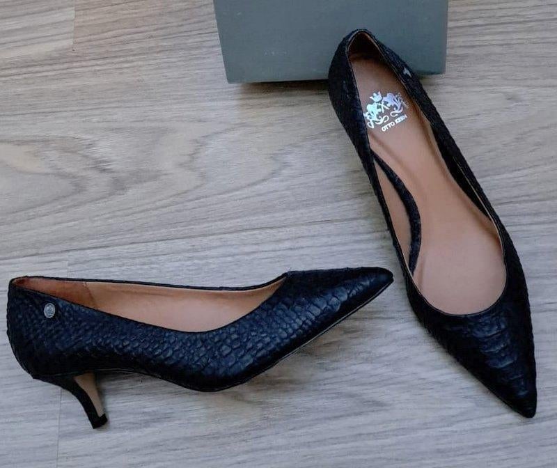 Otto Kern mooie kalfslederen zwarte pumps nieuw python print, Pumps, Zwart, Otto Kern, Nieuw