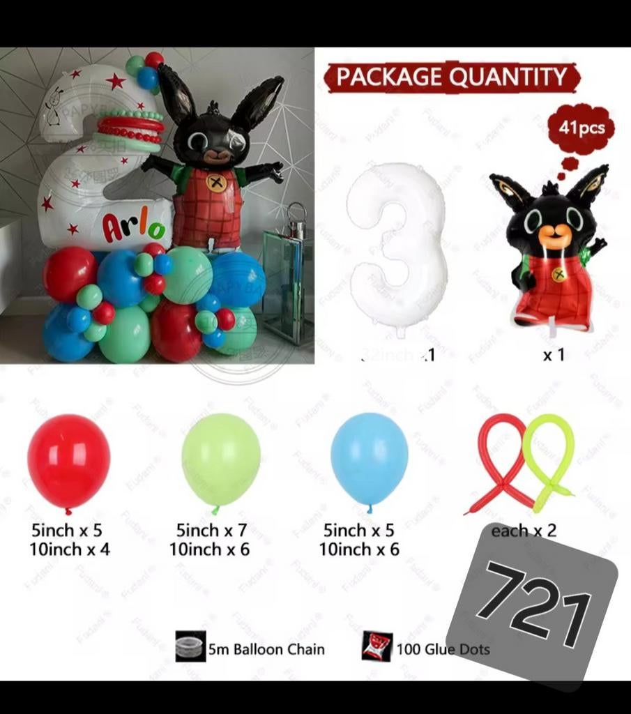 Nieuw Bing Konijn Verjaardag Ballonnen Set - 41 Stuks, Hobby en Vrije tijd, Feestartikelen, Ophalen of Verzenden, Nieuw, Versiering