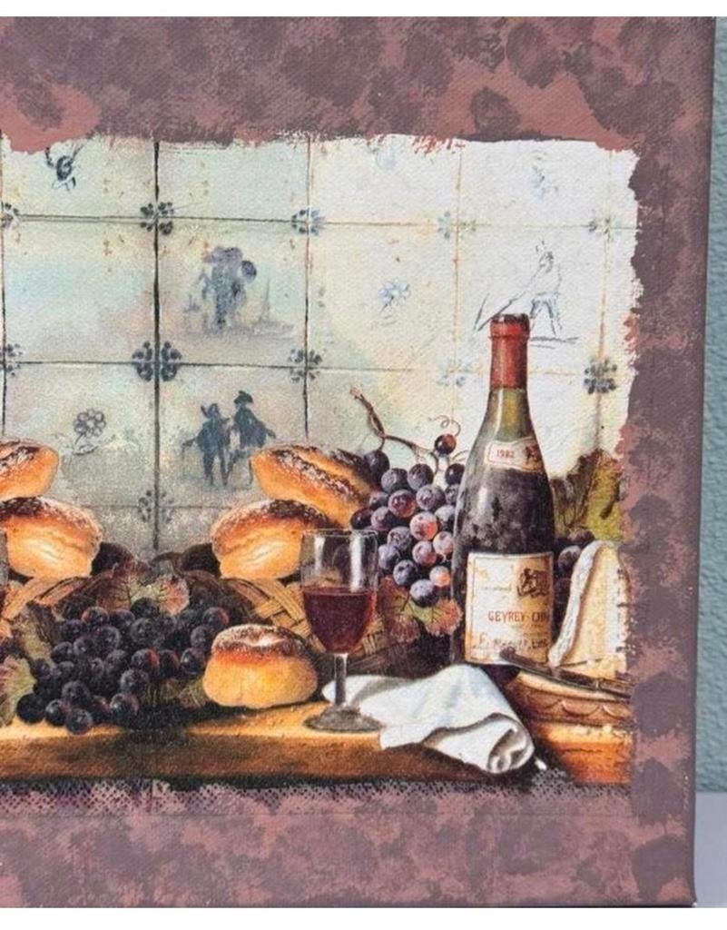 Klassiek Schilderij canvas Delfts blauwe tegels brood wijn, Ophalen of Verzenden