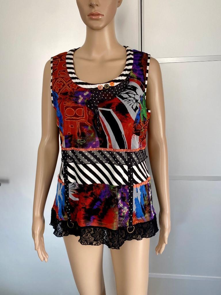 J423 Pause Cafe maat 40=M fleurig top shirt blouse blauw/wit, Maat 38/40 (M), Blauw, Ophalen of Verzenden, Zo goed als nieuw