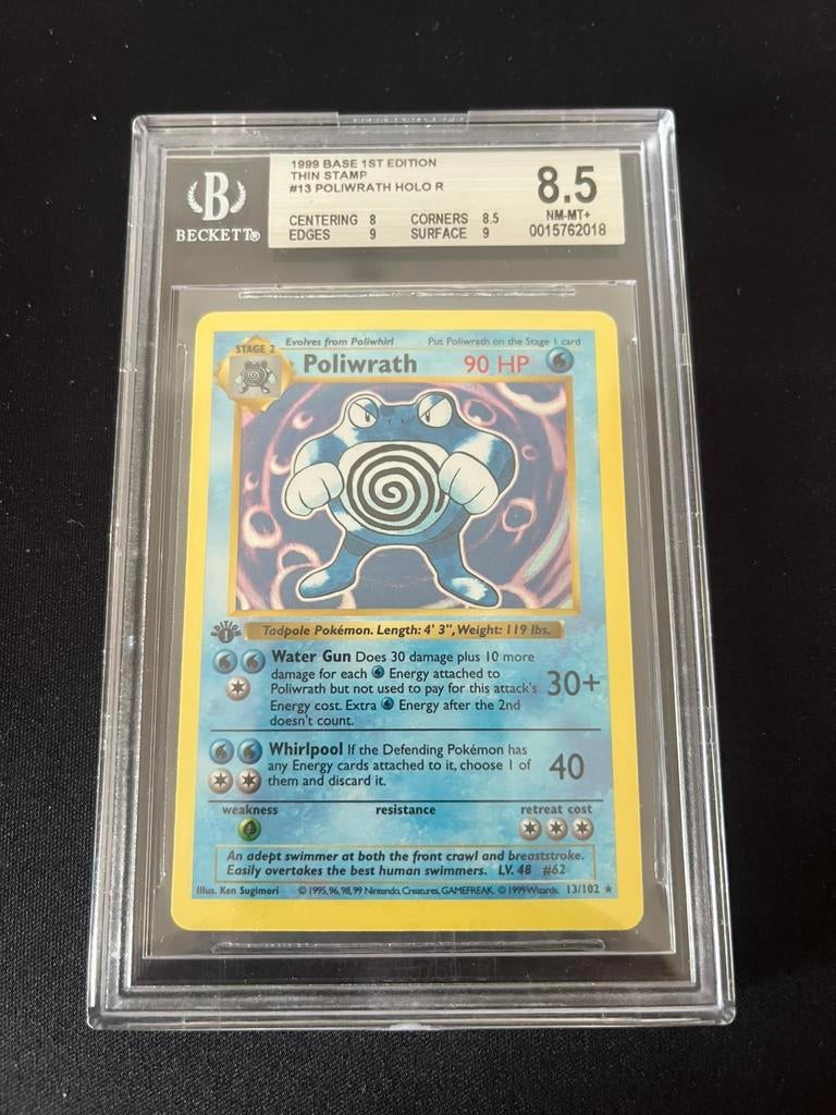 1st Edition Base Set Poliwrath #13, Hobby en Vrije tijd, Verzamelkaartspellen | Pokémon, Ophalen, Zo goed als nieuw