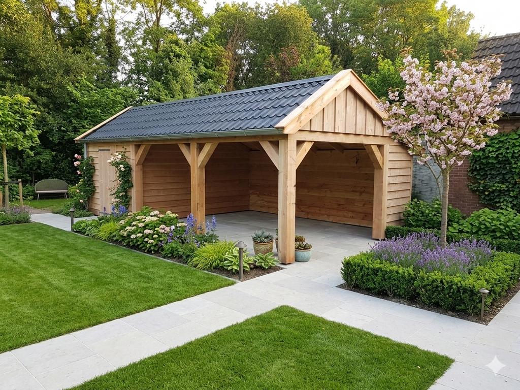 Douglas kap schuur met overkapping 3.50 x 7.00 meter, Tuin en Terras, Tuinhuizen, 200 tot 400 cm, Schuur, Nieuw, Ophalen of Verzenden