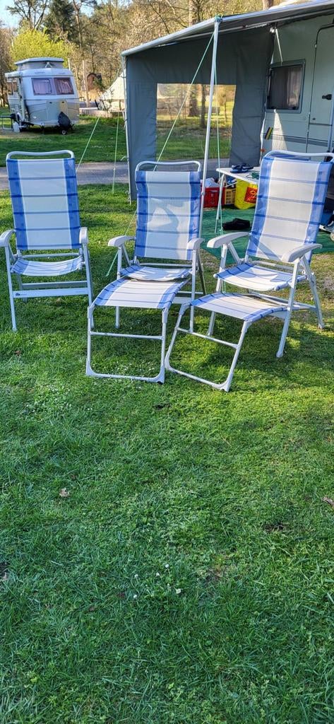 Dukdalf campingstoelen (3x) met voetensteunen (2x), Ophalen, Zo goed als nieuw, Campingstoel